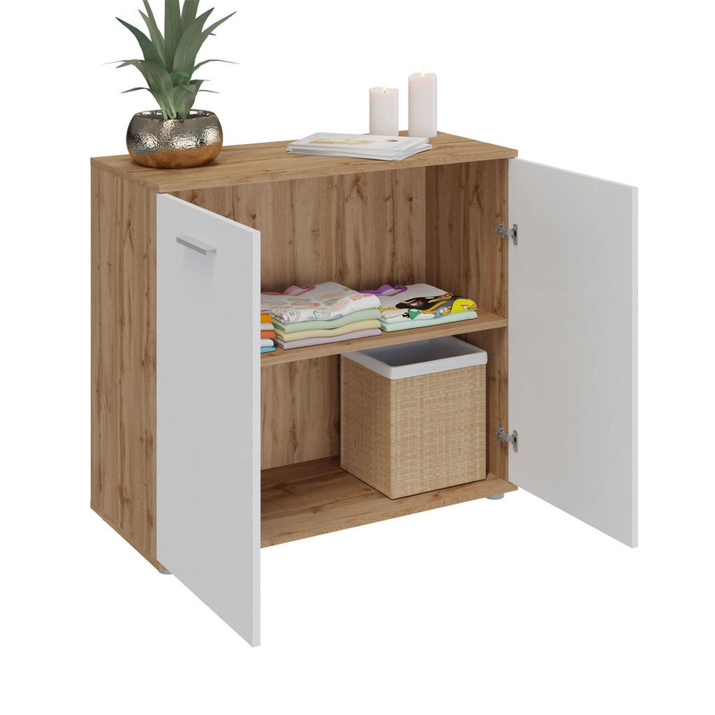 Thumbnail - CARO-Möbel Kommode, Eiche Wotan, Weiß, Holzwerkstoff, Mode, 91x82x40 cm, Wohnzimmer, Kommoden & Sideboards, Kommoden