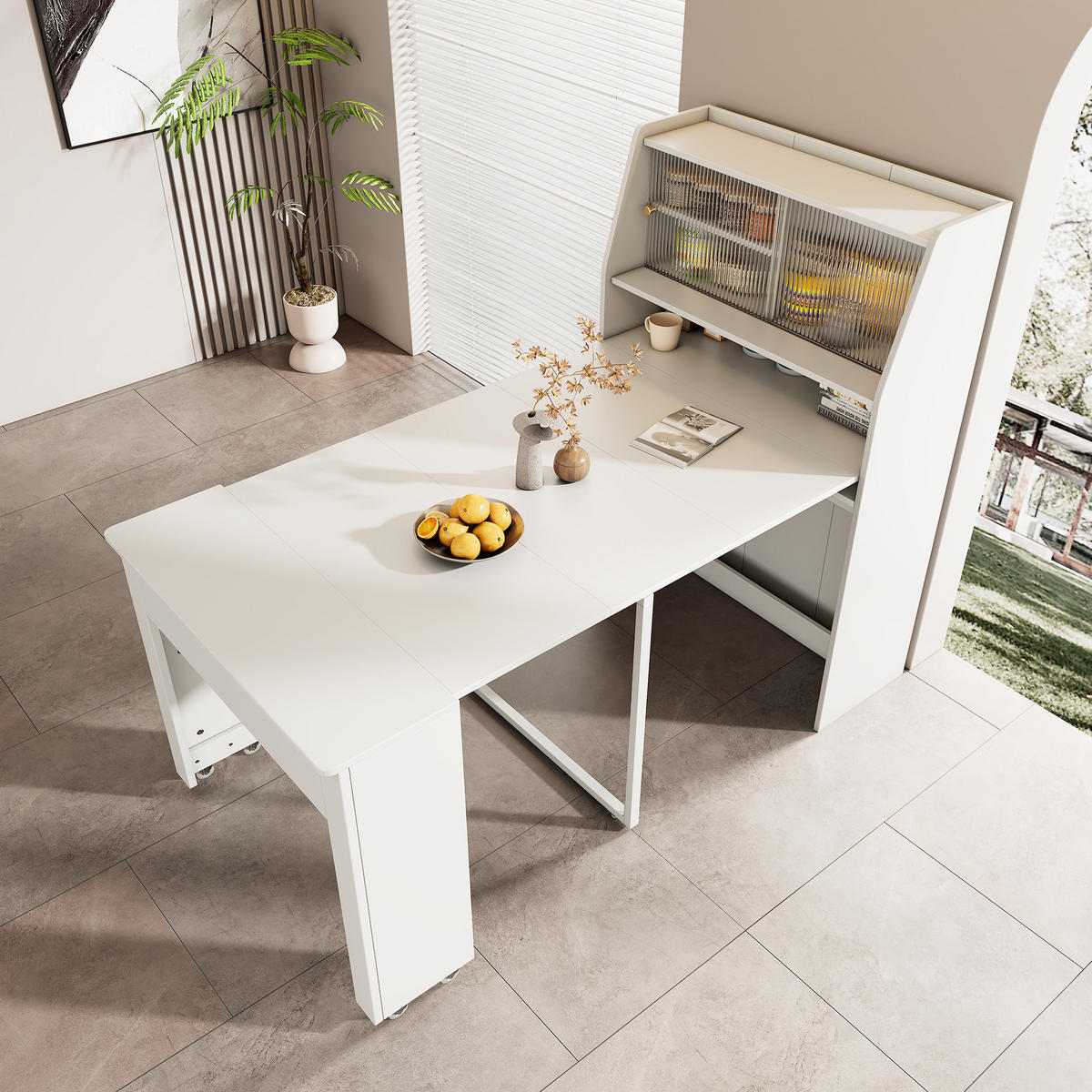 AUSZIEHTISCH 52-132,5/80/76 cm in Weiß – mit Stauraum und Glasfach - Weiß, Holzwerkstoff (80/52/76cm) - BEAOK