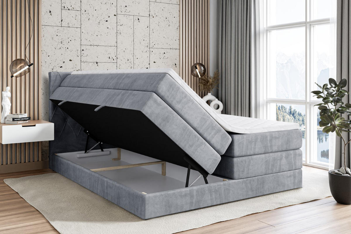 BOXSPRINGBETT AMAY-BZ KING - 120 x 200 - H3/H4 - Grau - Grau, Holzwerkstoff (120/200cm) - ALTDECOR