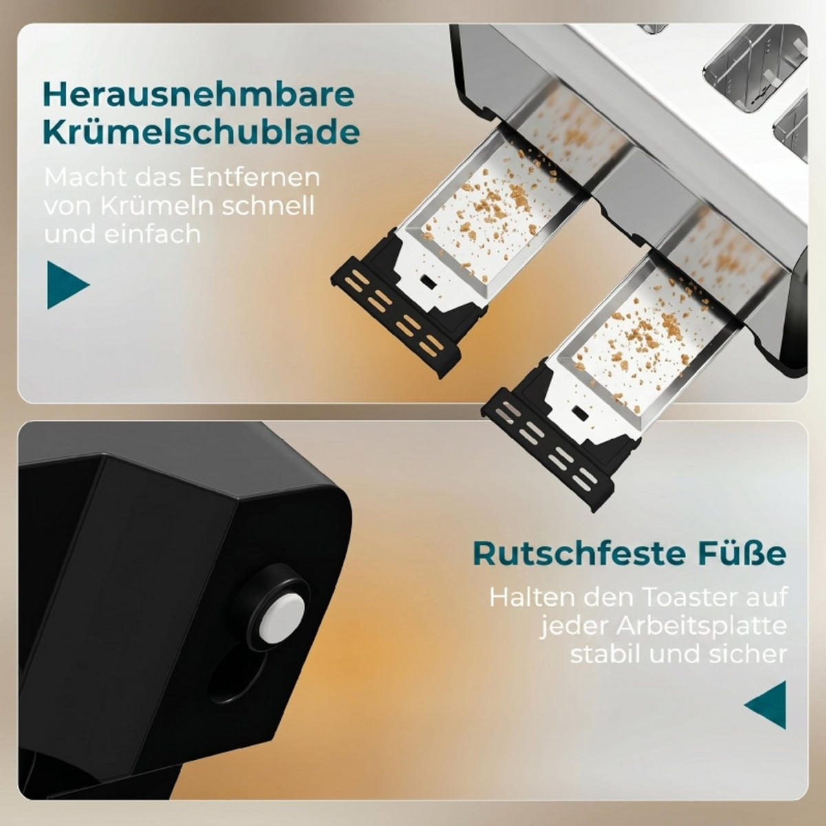 TOASTER 4-SCHEIBEN- 7 Bräunungsstufen, Auftaufunktion, Schwarz, 26,4/15,6/18,9 cm - Schwarz, Kunststoff (15.6/18.9/26.4cm) - Rolipo