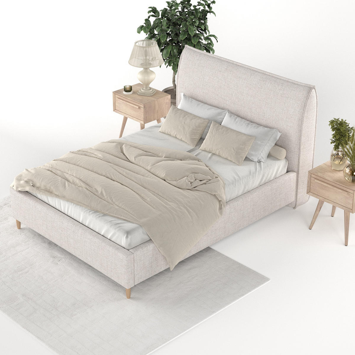 POLSTERBETT Mira 160/200 cm Hellbeige im Neve Stoff - Sandfarben/Naturfarben, Holz/Holzwerkstoff (160/200cm) - AltaBeds