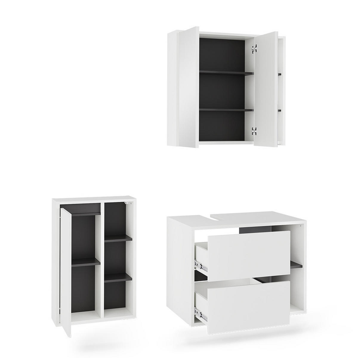 SADA KOUPELNOVÉHO NÁBYTKU Viola Bílá/šedá - bílá/šedá, kompozitní dřevo (80/60/46cm) - Vicco