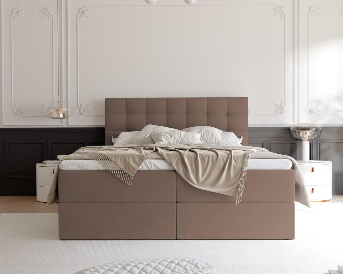 BOXBETT GRAND 180/200 cm, in Hellbraun, mit Matratze und Topper - Hellbraun, Holzwerkstoff/Textil (180/200cm) - Idohome
