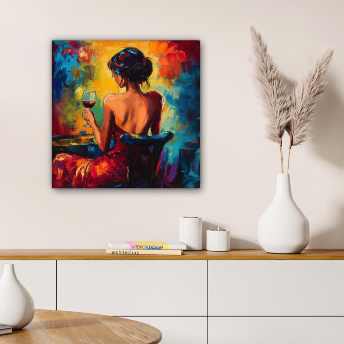 LEINWANDBILD Wein - Frau - Stimmungsvoll - Farbenfroh 50x50 cm - Bordeaux, Textil (50/50cm) - MuchoWow