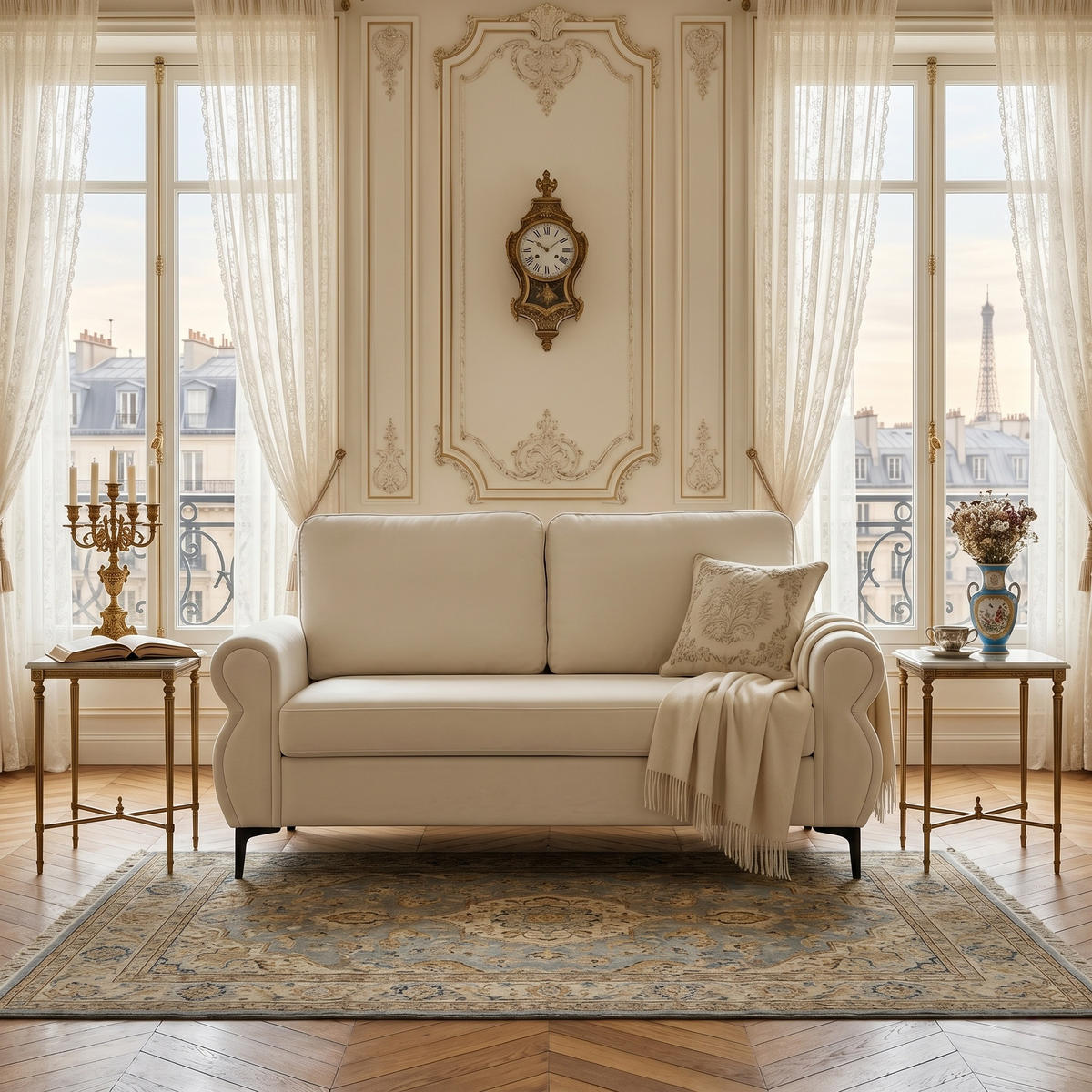 2-SITZER SOFA Polyester Cremeweiß mit Metallfüßen - Creme, Holzwerkstoff/Textil (173.5/92/81cm) - WISHDOR