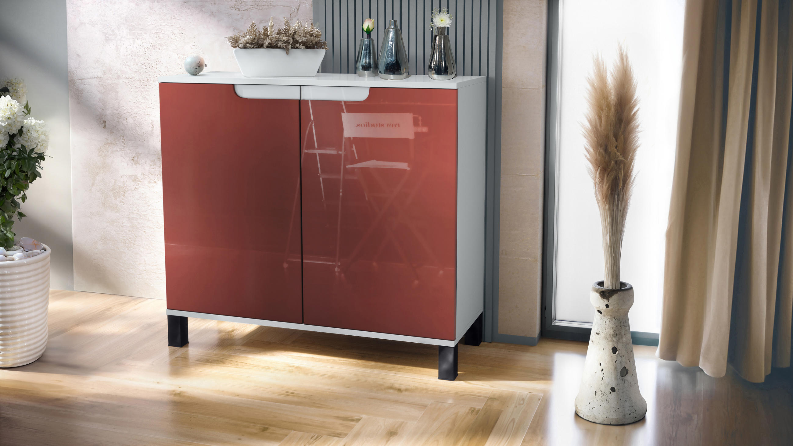 KOMMODE Sylt Bordeaux Hochglanz - Bordeaux, Holzwerkstoff (92.5/84.5/35cm) - Vladon