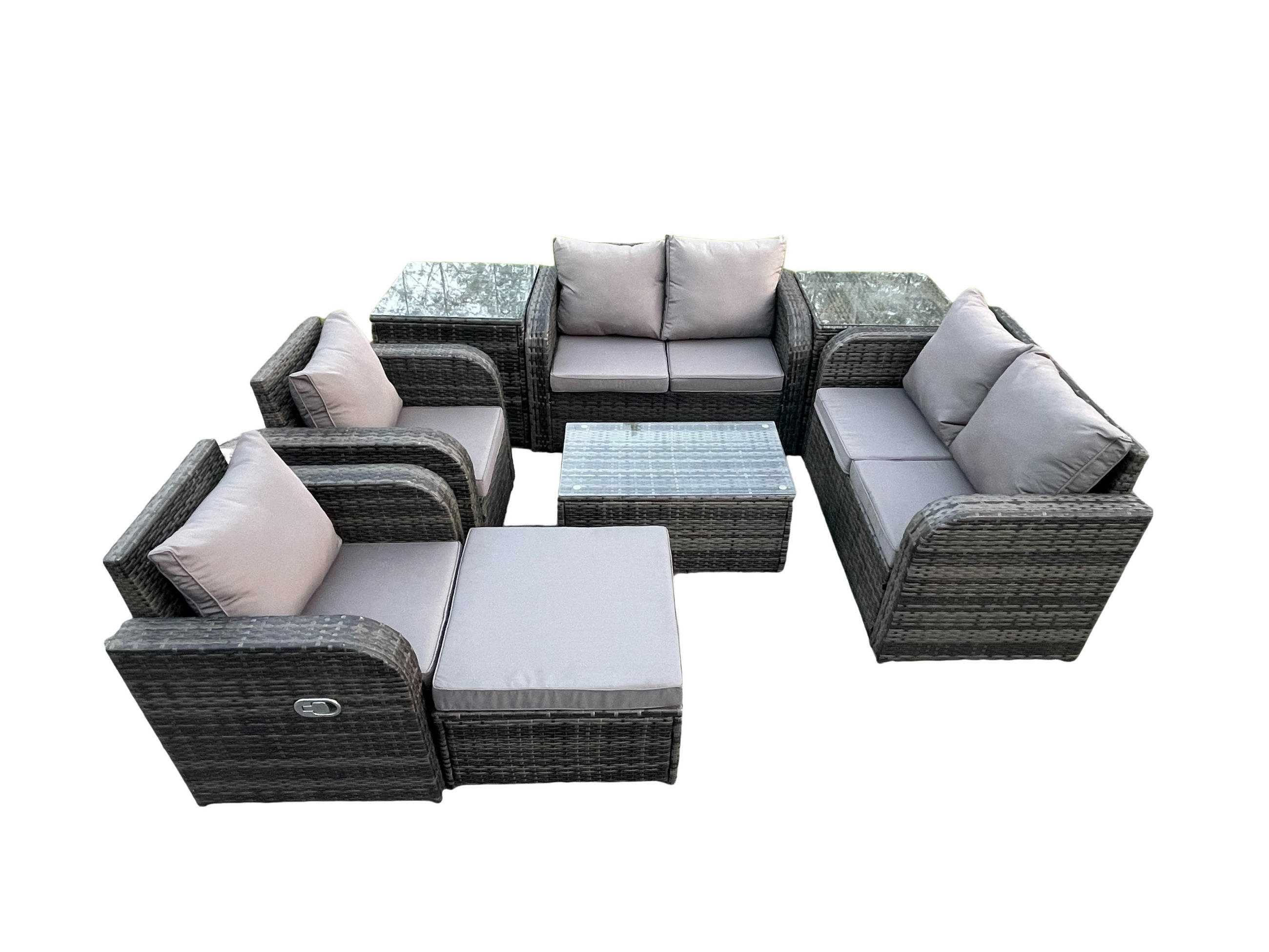 GARTENLOUNGE-SET Polyrattan Dunkelgrau 7-Sitzer - Dunkelgrau, Metall - Fimous