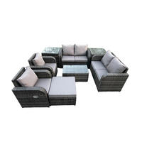 GARTENLOUNGE-SET Polyrattan Dunkelgrau 7-Sitzer - Dunkelgrau, Metall - Fimous