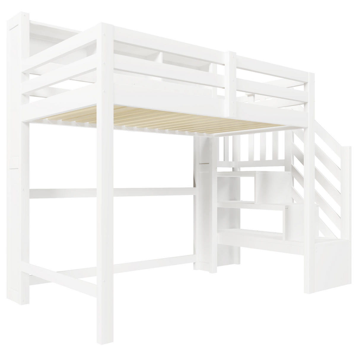 HOCHBETT mit Stauraum und LED 90x200 cm Weiß - Weiß, Holz (90/200cm) - Meubliv