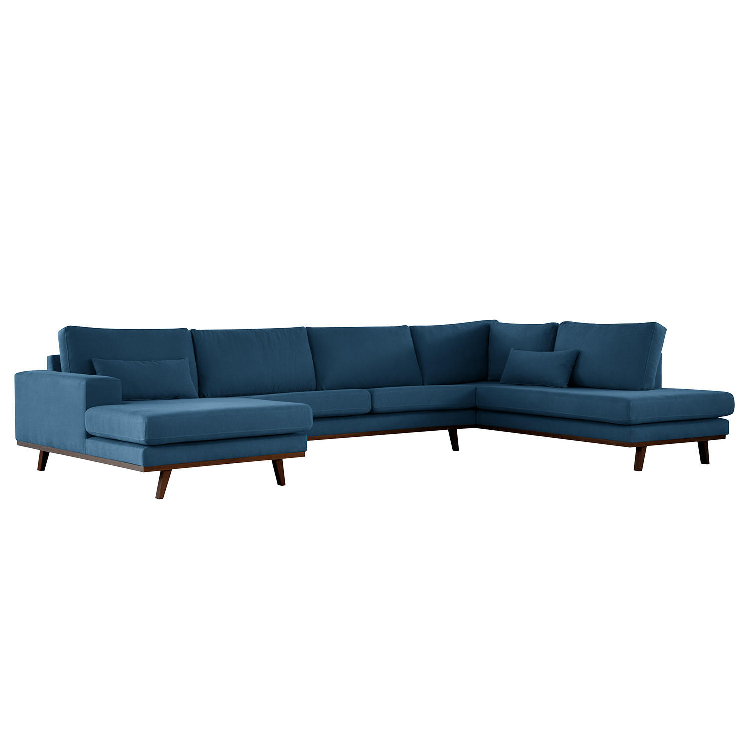 WOHNLANDSCHAFT mit Longchair - Blau/Buchefarben, Textil (371/81/219cm) - home24