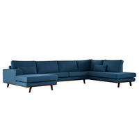 WOHNLANDSCHAFT mit Longchair - Blau/Buchefarben, Textil (371/81/219cm) - home24