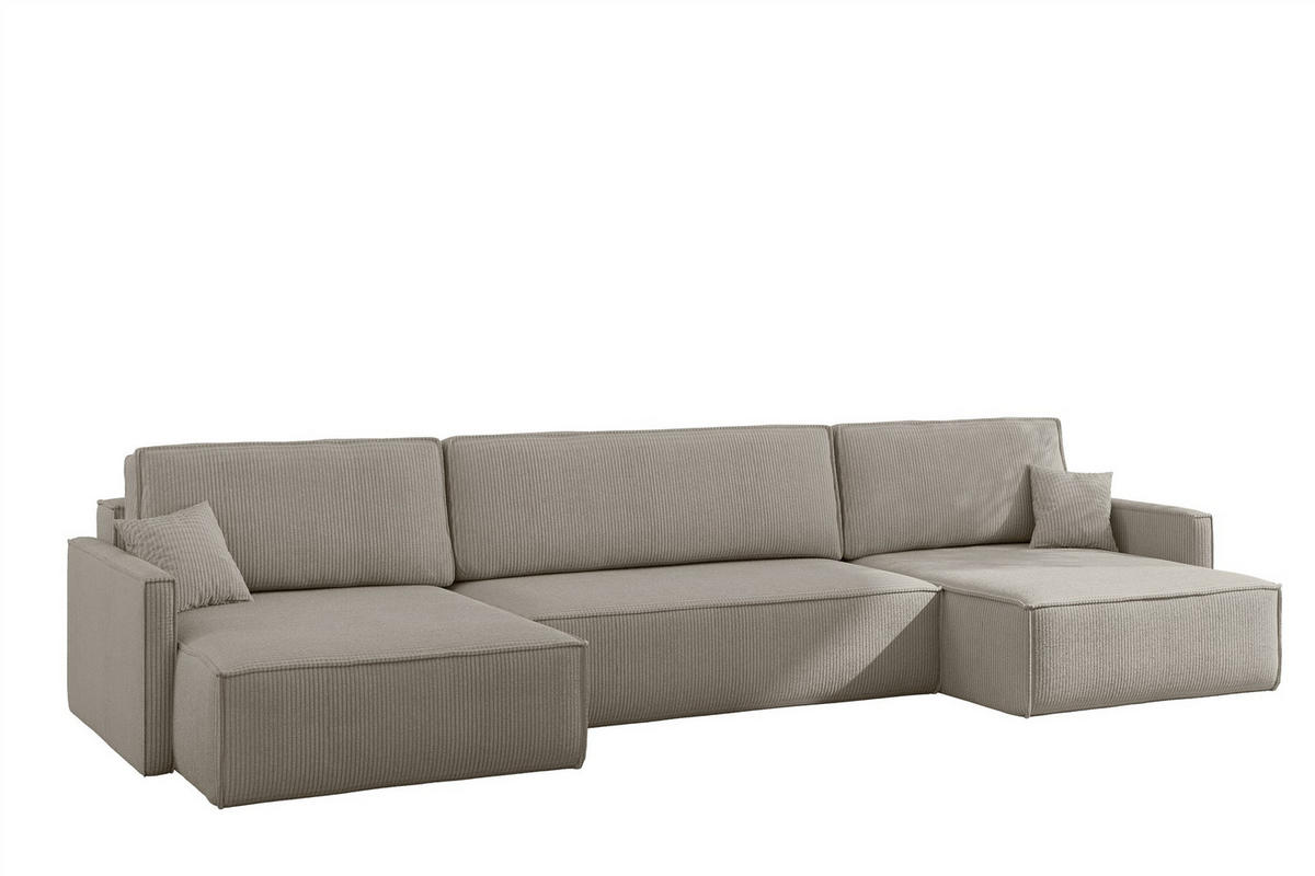 WOHNLANDSCHAFT Louis Scala - Hellgrau, Holzwerkstoff/Textil (348/83/142cm) - Fun Möbel