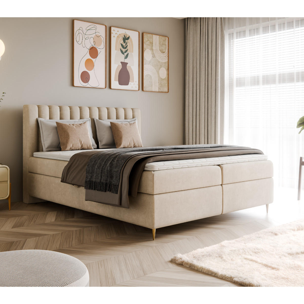 BOXBETT LUX II, 140x200 cm, Beige, inkl. 2 Bettkästen und Topper - Beige, Textil (140/200cm) - Excellent Home