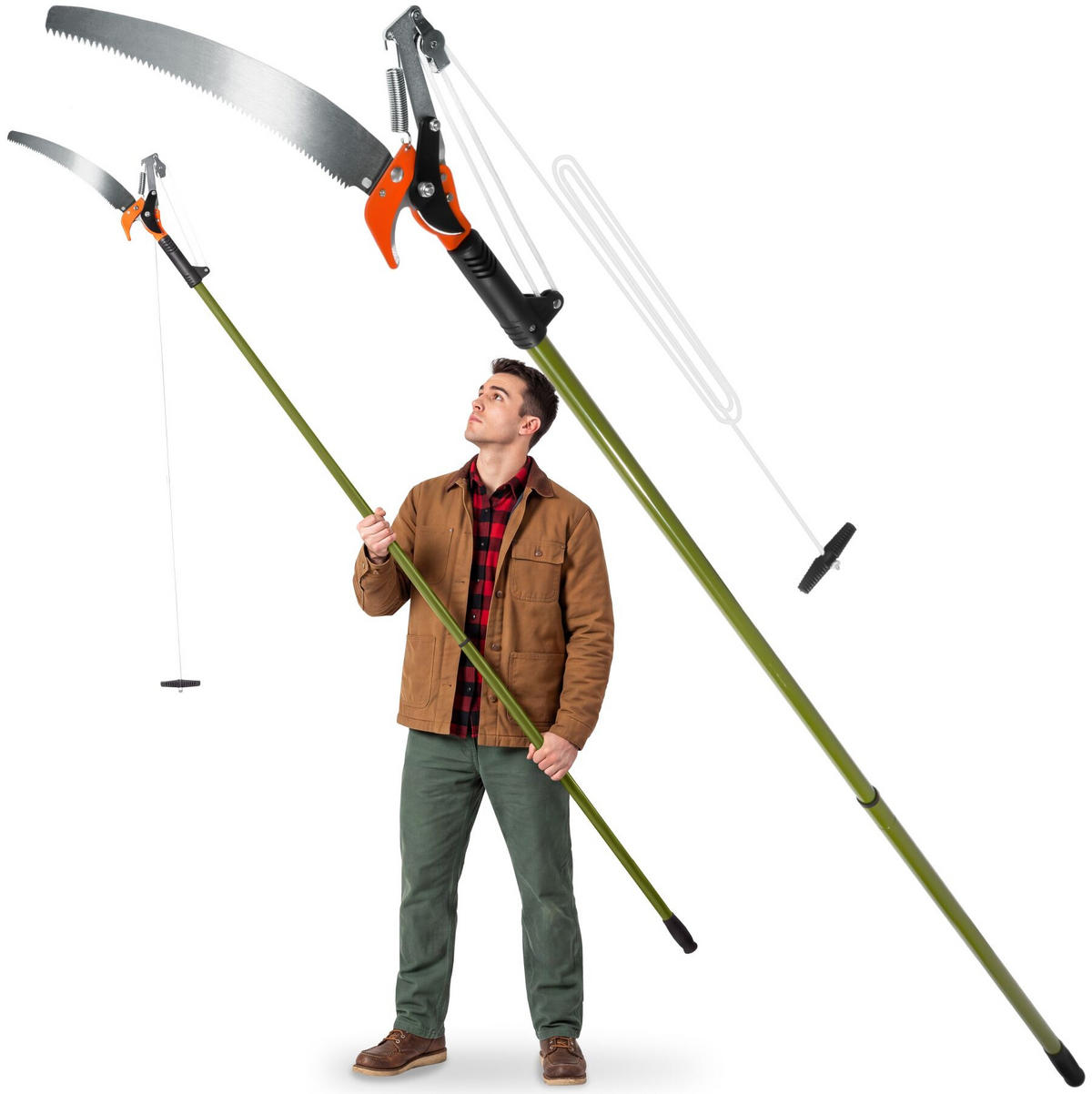 TELESKOP-ASTSCHERE , rutschfester Griff, grün - Grün, Metall (35/3/260cm) - tectake