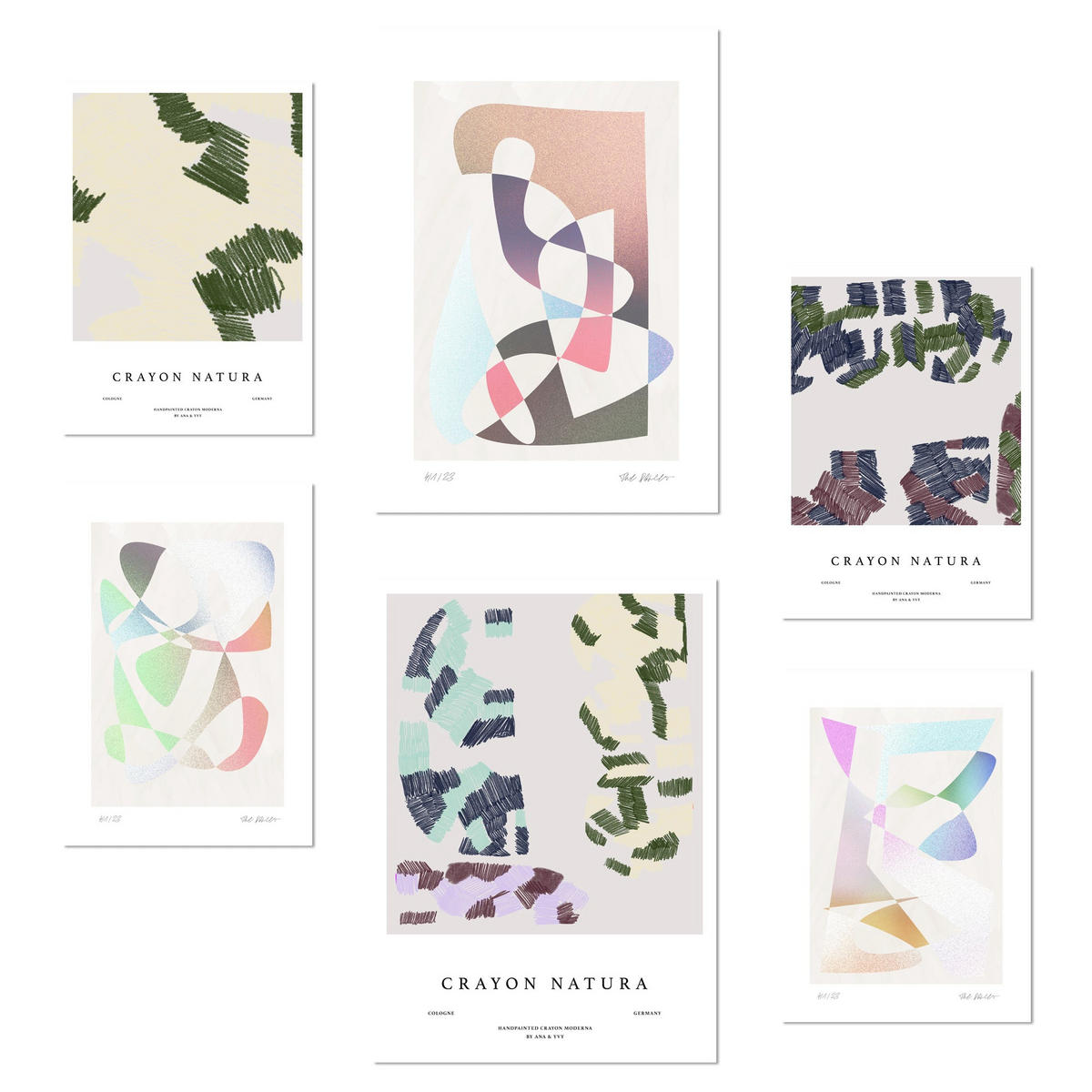 POSTER Set Mit 6 Abstrakte Figurative Kunst In Pastelltönen A3 & A4 Rahmenlos - Klar, Papier (29/3cm) - Nacnic