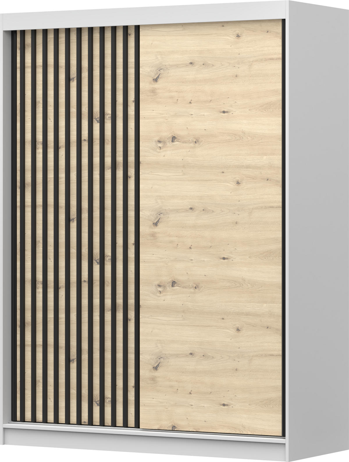 SCHIEBETÜRENSCHRANK - Beni 10 Weiß + Artisan - Weiß/Sonoma Eiche, Holzwerkstoff/Metall (150/200/61cm) - Möblo