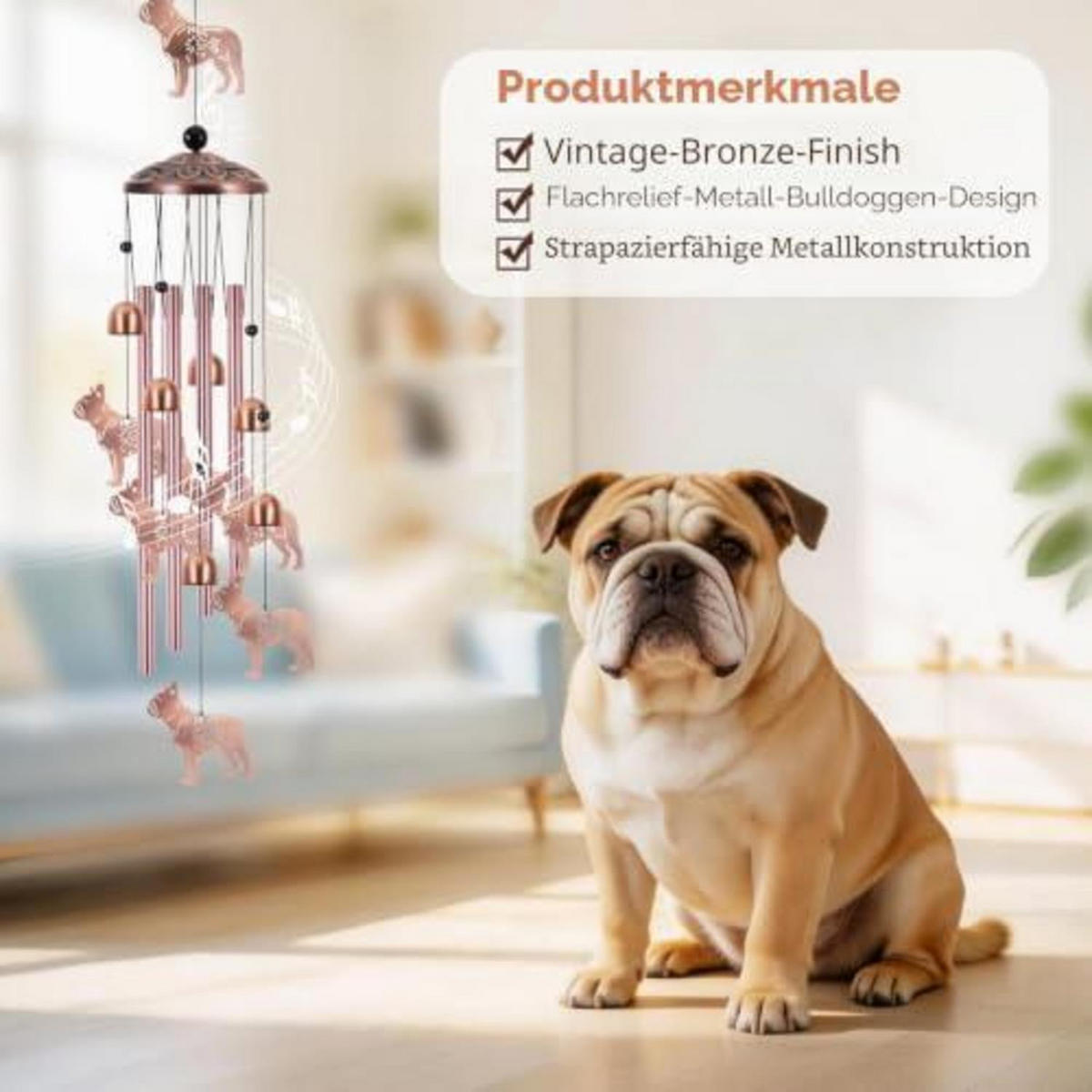 WINDSPIEL Französische Bulldogge Bronze-Look 87 cm - Bronzefarben, Metall (255.9/8/8cm)