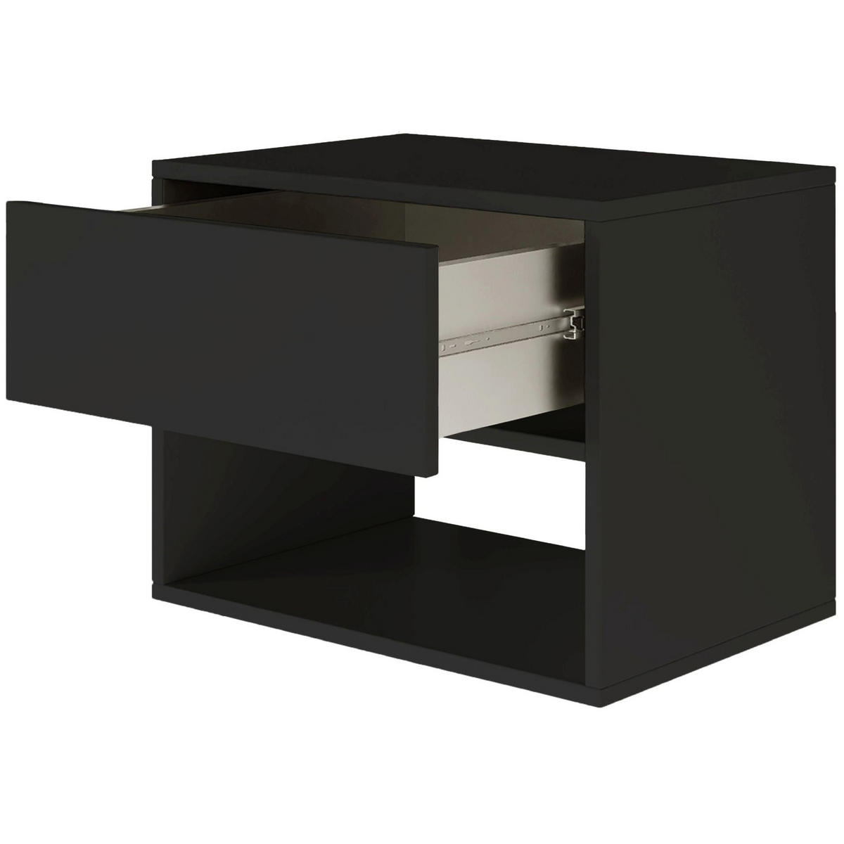 NACHTTISCH hängend Framme Schwarz mit Fach, 50 cm - Schwarz, Holzwerkstoff (50/40/36cm) - Selsey