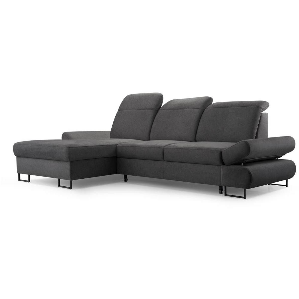 ECKSCHLAFSOFA Karo mit verstellbaren Kopfstützen Graphit links - Schwarz/Graphitfarben, Textil/Metall (265/156cm) - Beautysofa