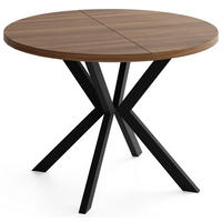ESSTISCH Valeo runder ausziehbarer, Walnuss Braun 120-200/120/76 cm - Walnussfarben/Schwarz, Holzwerkstoff/Metall (120/200/76cm) - WFL GROUP