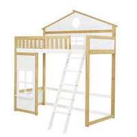 ETAGENBETT 90/200 cm DE-02199, in Weiß/Natur, mit Hausdesign, Treppe und Fenstern - Weiß, Holzwerkstoff (90/200cm) - ComfortXL