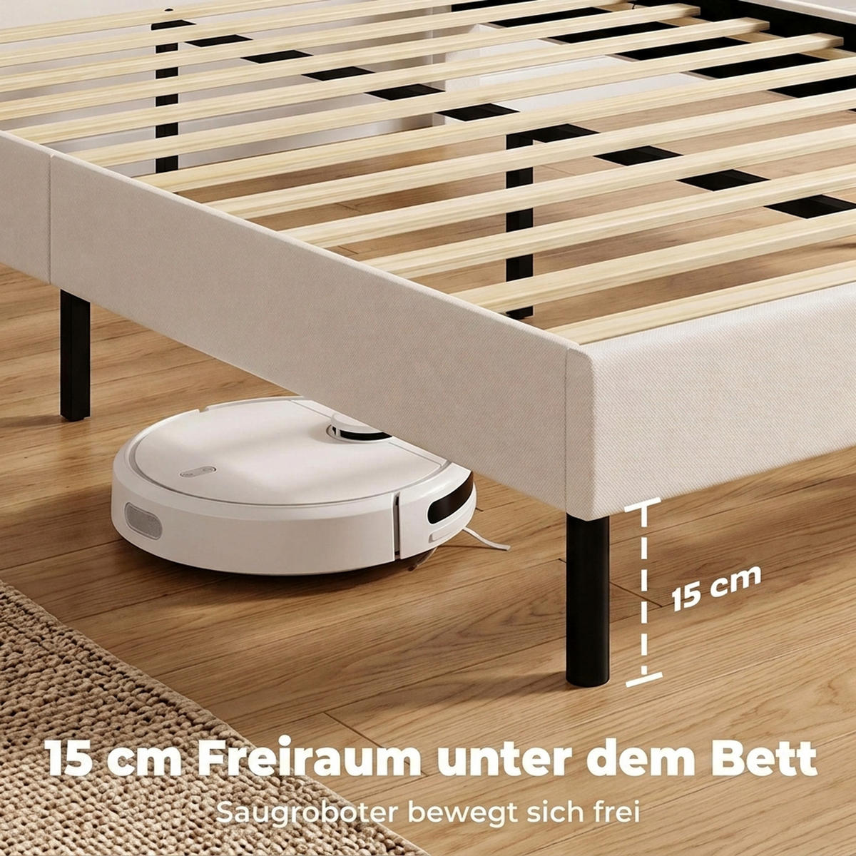 BETTGESTELL Polyester Sperrholz Beige - Beige, Holzwerkstoff/Textil (140/200cm) - HOMCOM