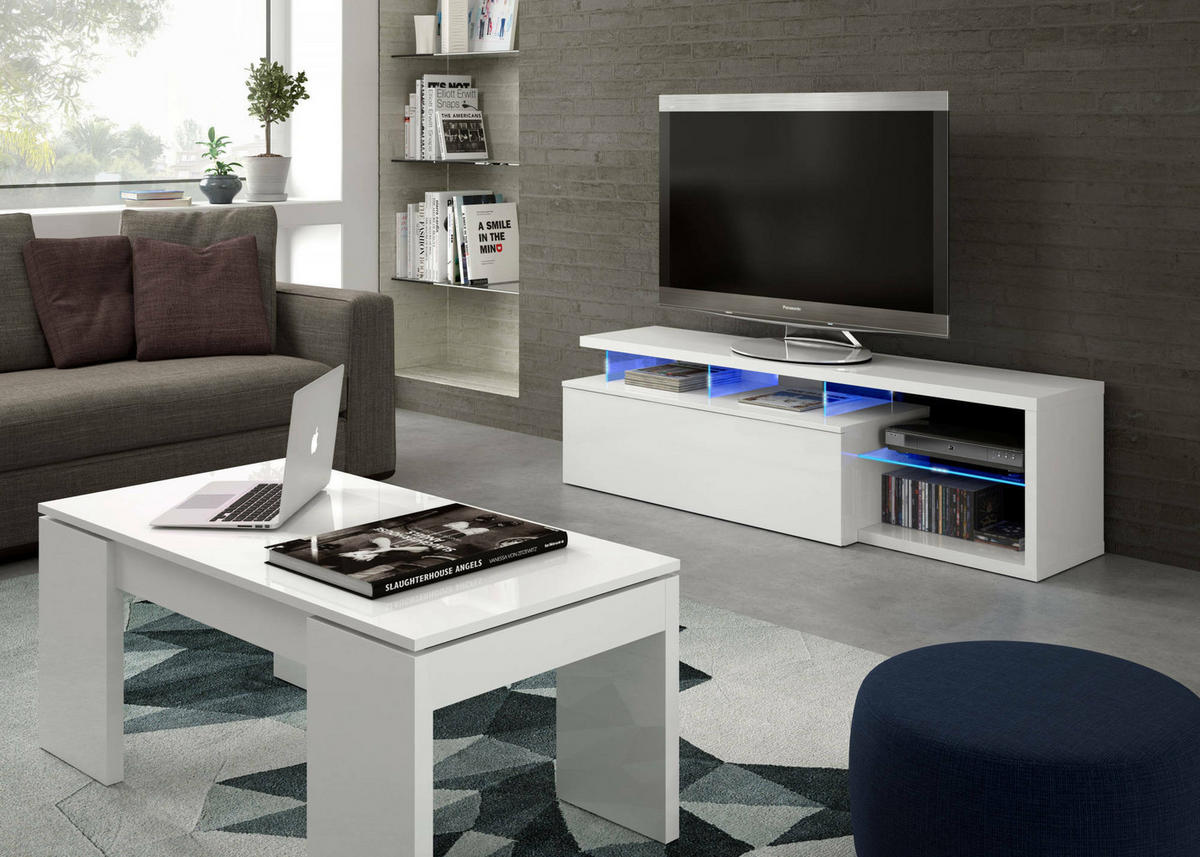 FERNSEHSCHRANK Glänzendes Weiß 41/150/50 cm - Weiß, Holzwerkstoff (150/50/41cm) - DMORA