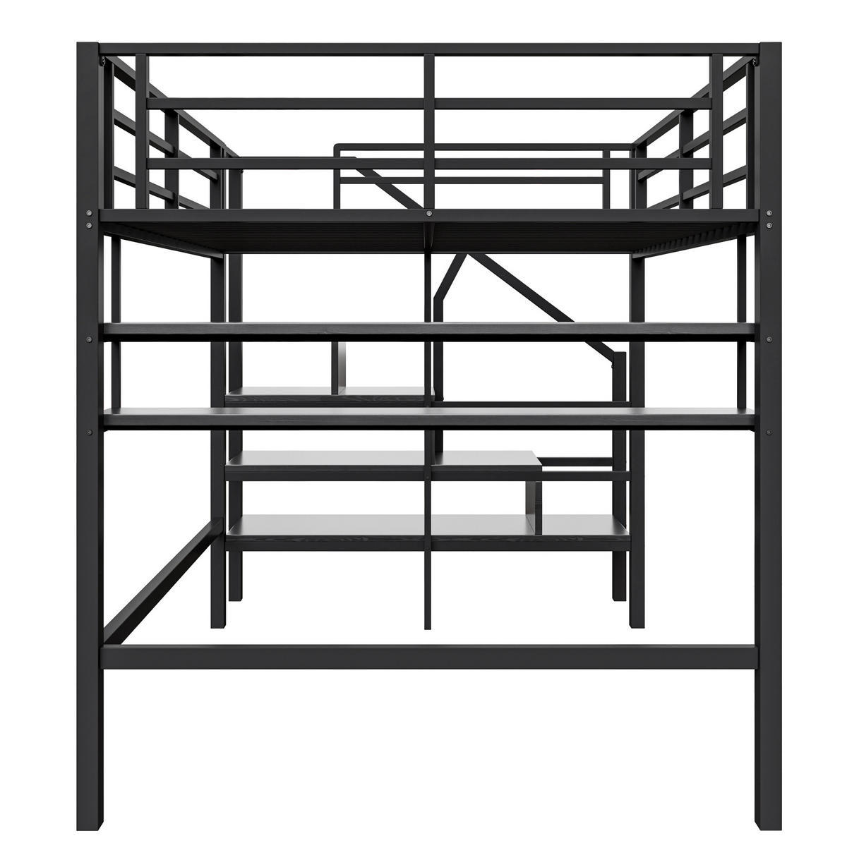 HOCHBETT aus Metall und MDF 140x200 cm Schwarz mit Stauraumleiter und Einlegeböden - Schwarz, Metall (140/200cm) - IVMEU
