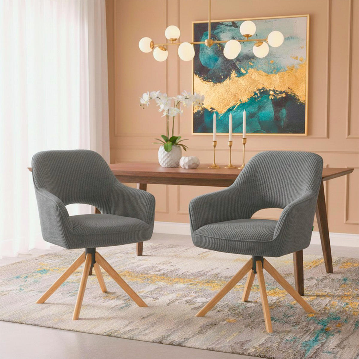 DREHSTUHL Mika-Lara - Honigeiche/Grau, Eichenholz/Holz (60/87/65cm) - DUBI Möbel