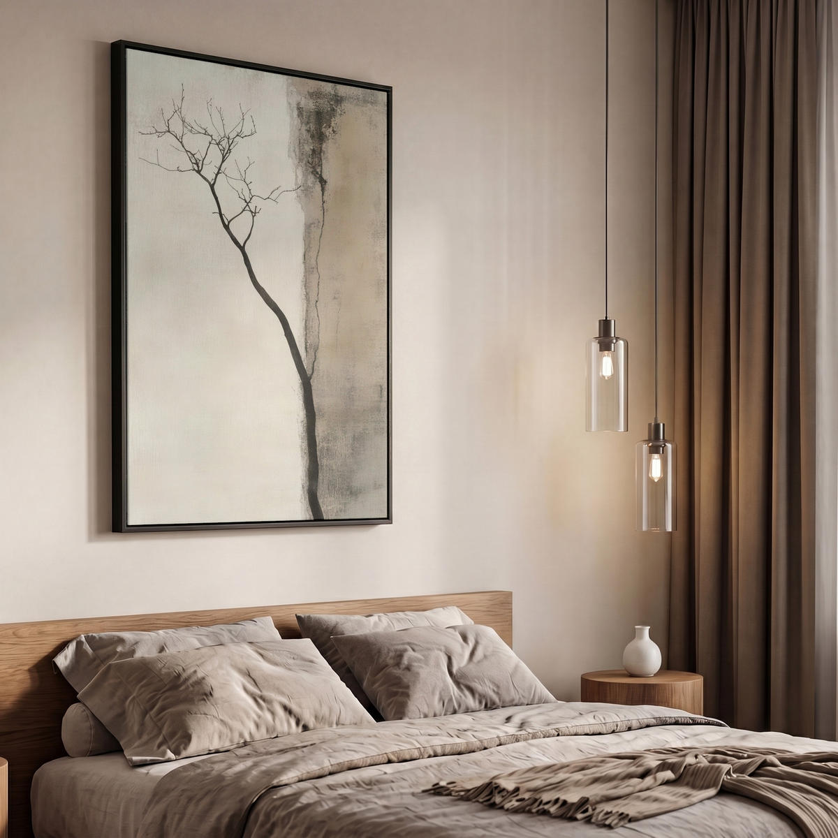 LEINWAND Bilder mit Rahmen - Wabi sabi - Pflanze - Beige - 60x90 - Taupe, Textil (60/90cm) - MuchoWow