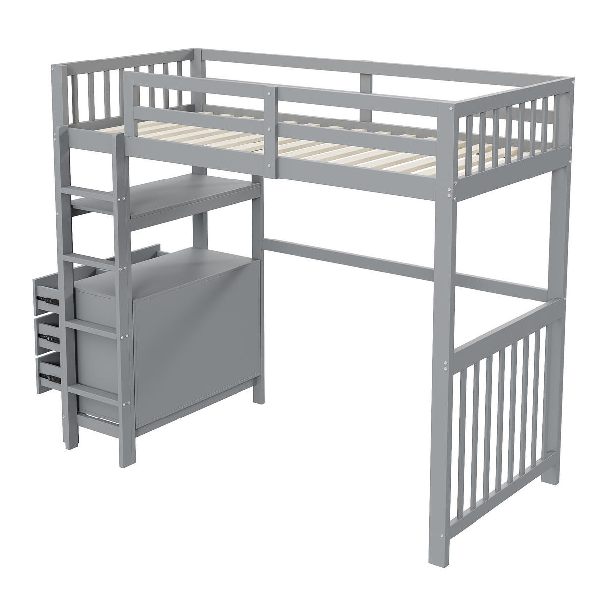 HOCHBETT 90/200 cm in Grau mit Rausfallschutz, Leiter und Stauraum - Grau, Holz (90/200cm) - BEAOK