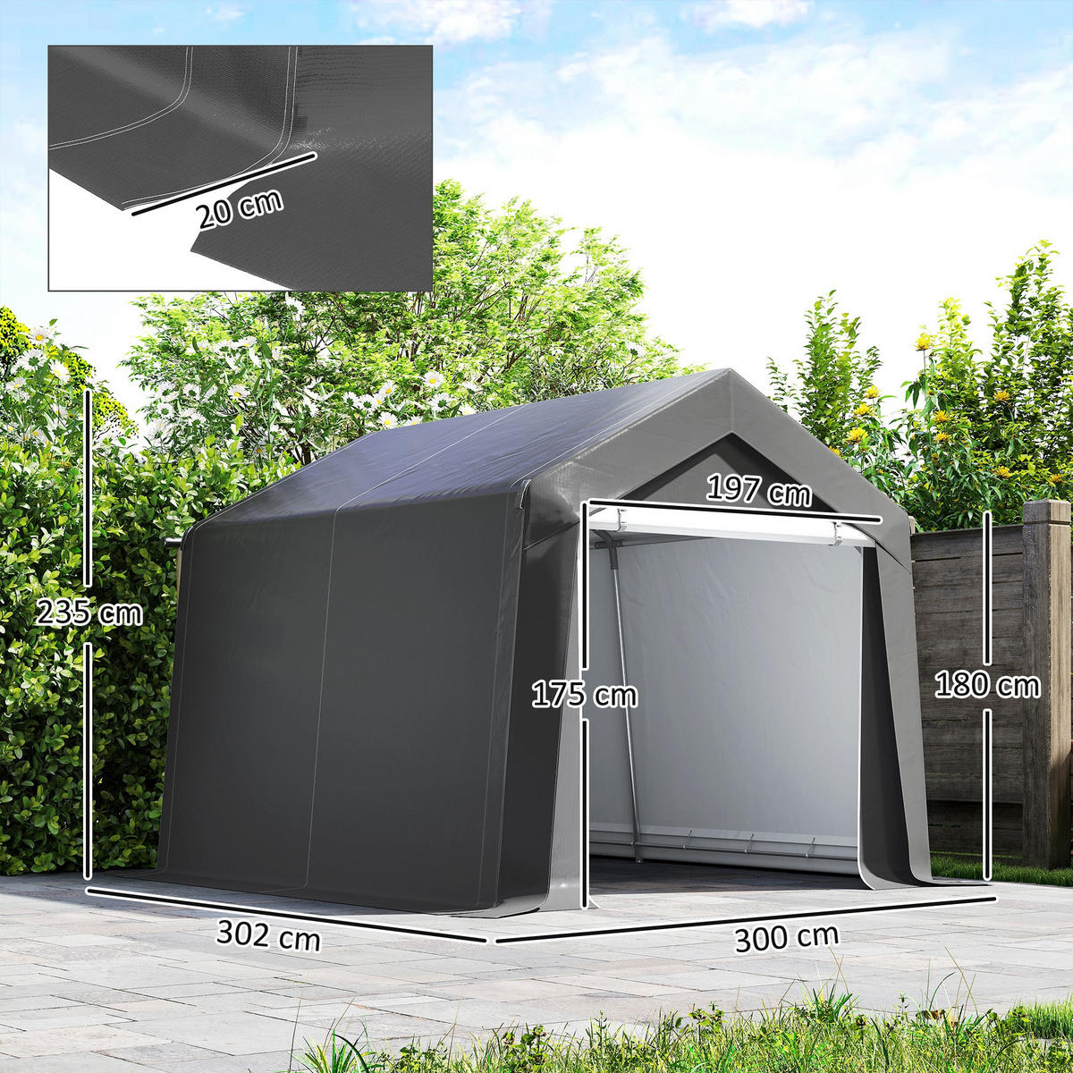 CARPORT Zeltgarage 3x3 m Wasserdicht Garagenzelt mit Rolltür Belüftungsfenster - Dunkelgrau, Metall (300/235/302cm) - Outsunny