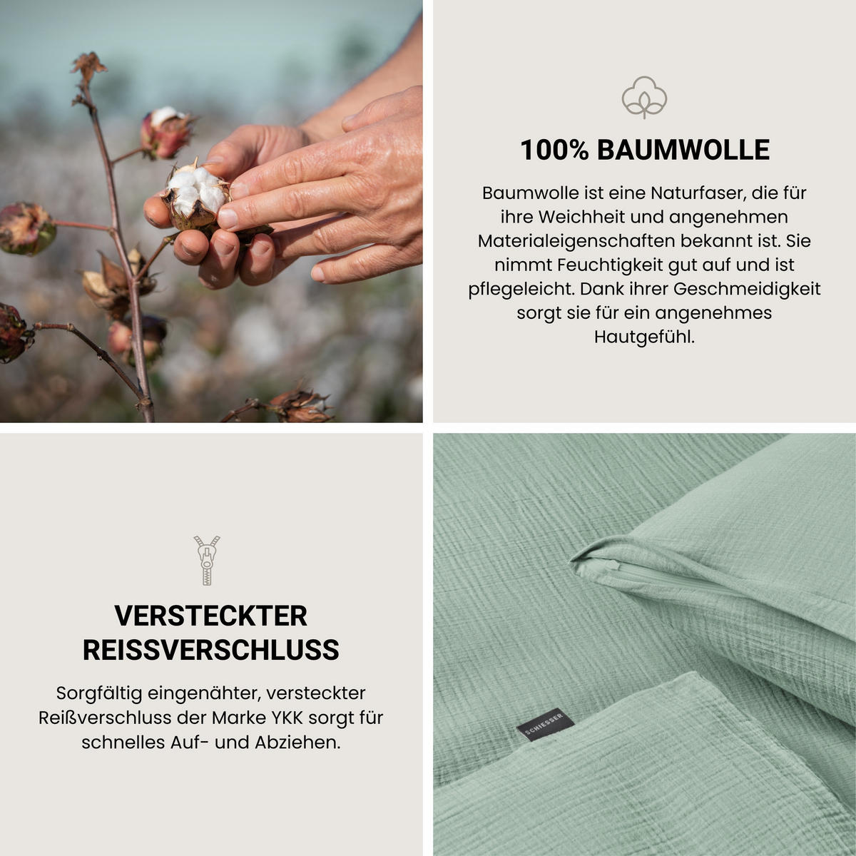 BETTWÄSCHESET Molly - Musselin - 2-teilig - 135 x 200 cm - Hellgrün - Hellgrün, Textil (135/200cm) - SCHIESSER