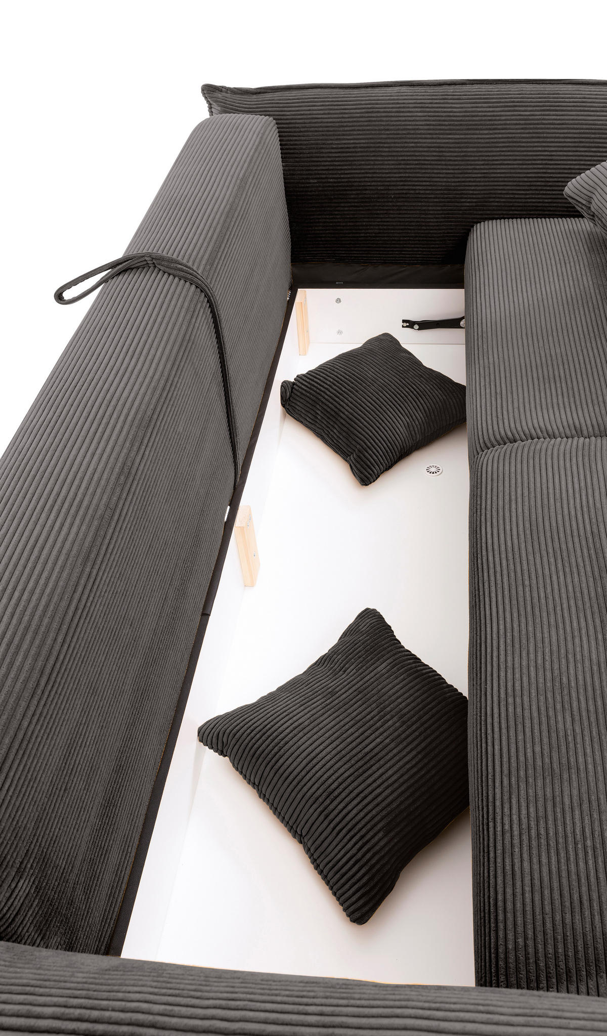 BIG-SOFA mit Schlaffunktion 242/131/90 cm Federkern, verstellbare Armlehnen, Bettkasten, Liegefläche 168x199 cm, Cord Grau Anthrazit / 17214 - Chromfarben/Anthrazit, Kunststoff/Textil (242/90/131cm) - luma-home