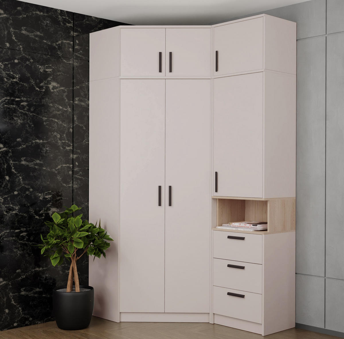 KLEIDERSCHRANK REGAL GRANT SET 12/C GRAUBEIGE CASHMERE 143/235/91 - Kaschmir, Holzwerkstoff (143/235/91cm) - Marmex Möbel