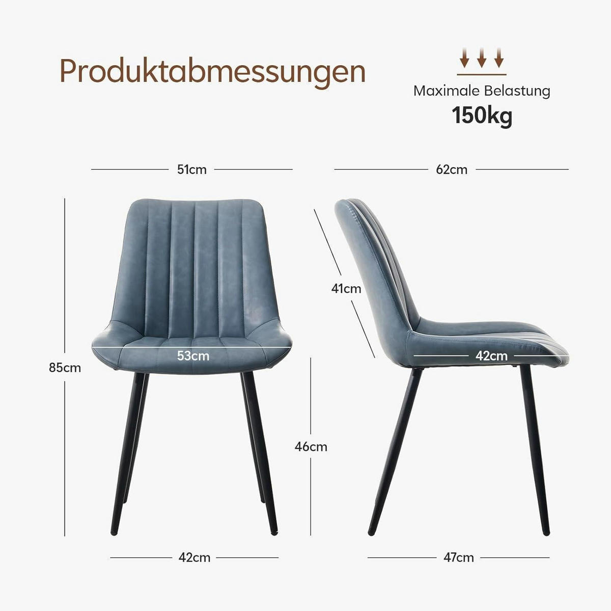 ESSZIMMERSTÜHLE Kunstleder Blau 4er Set - Blau, Kunststoff (53/85/42cm)