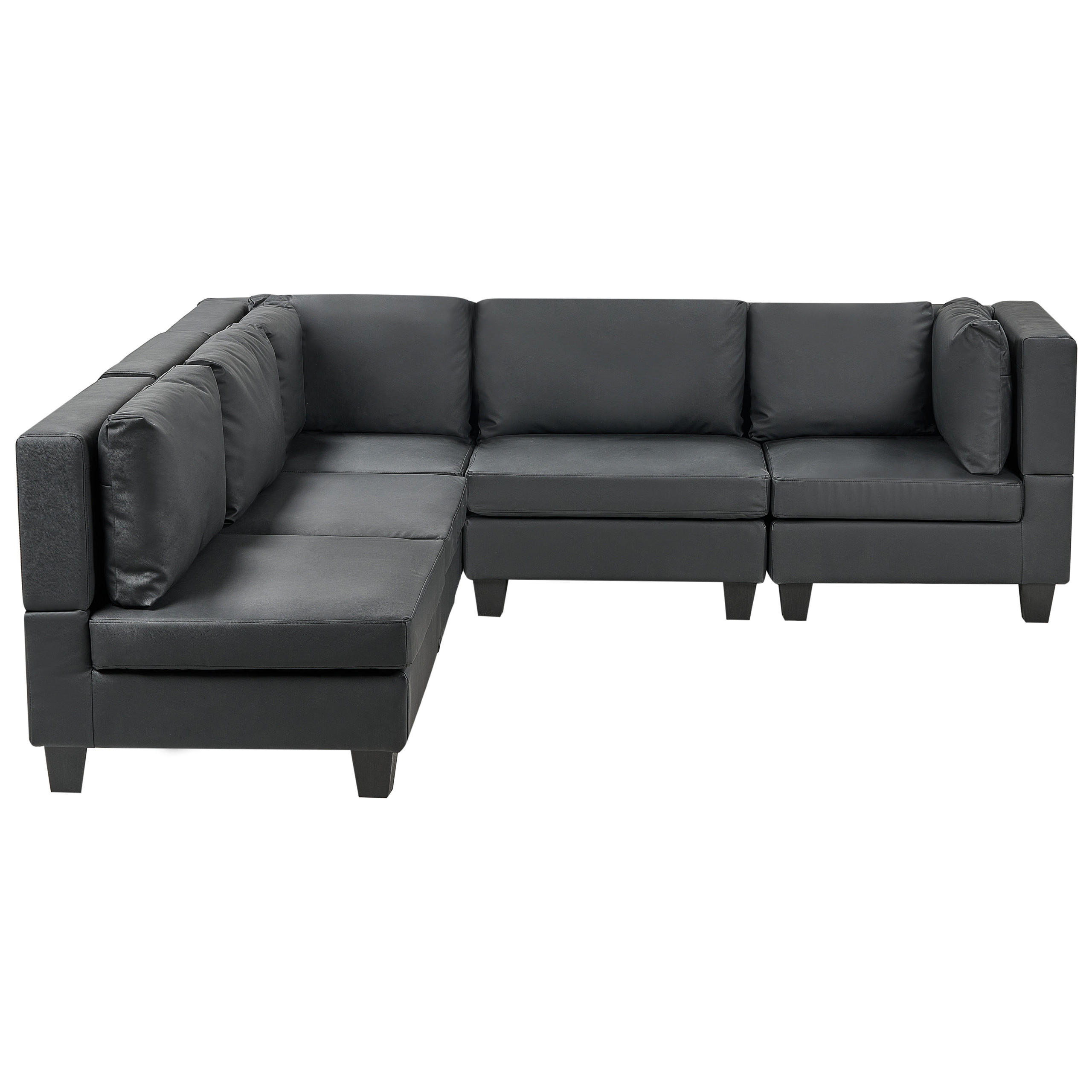 COLȚAR modul cu 5 locuri pe partea dreaptă negru piele ecologică Unstad - negru, material plastic (228/228cm) - Beliani