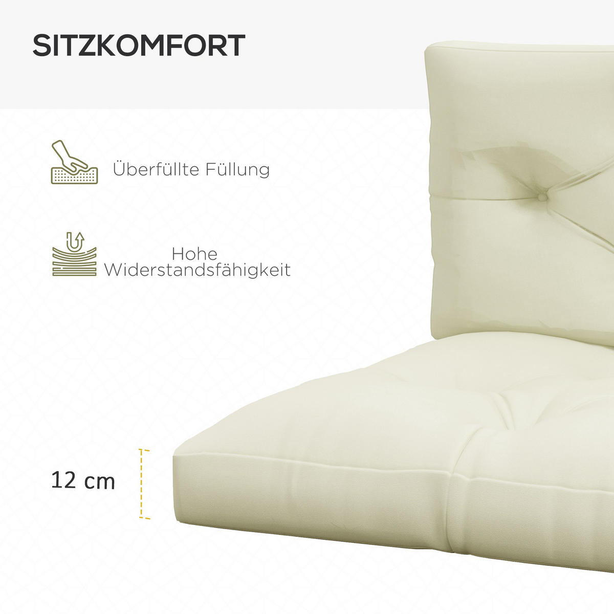 SADA 2 sedacích polštářů z polyesteru, krémově bílá - krémová, textil (80/12/120cm) - Outsunny
