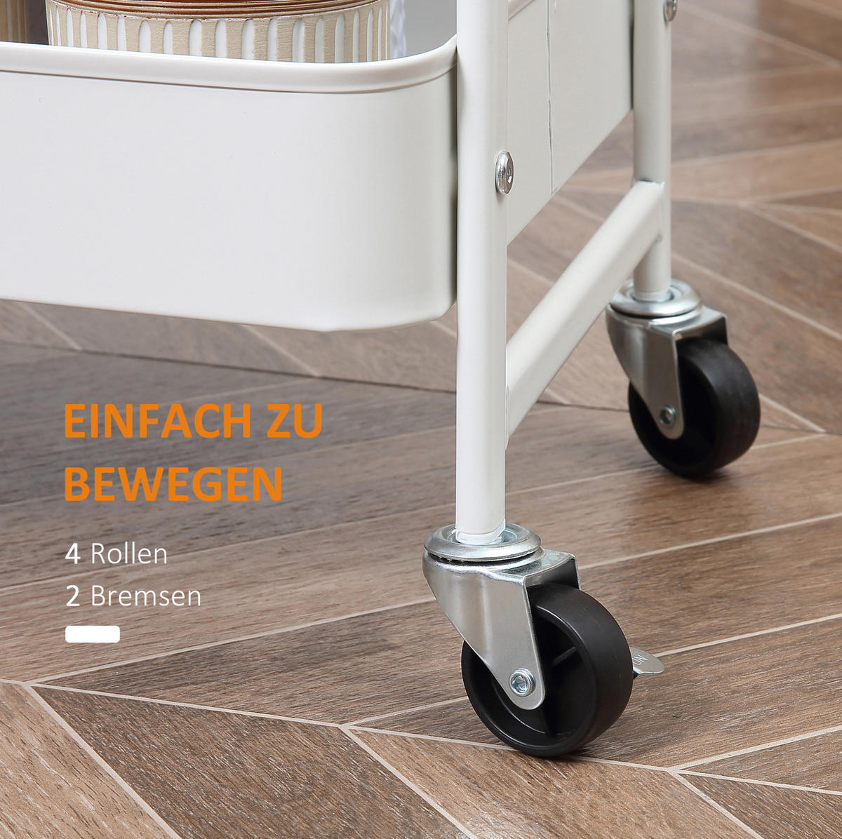 KÜCHENWAGEN mit 3 Böden, Deckel und Rollen 45 x 31 x 79,4 cm Weiß - Weiß, Metall (31/79.4/45cm) - Beauniv