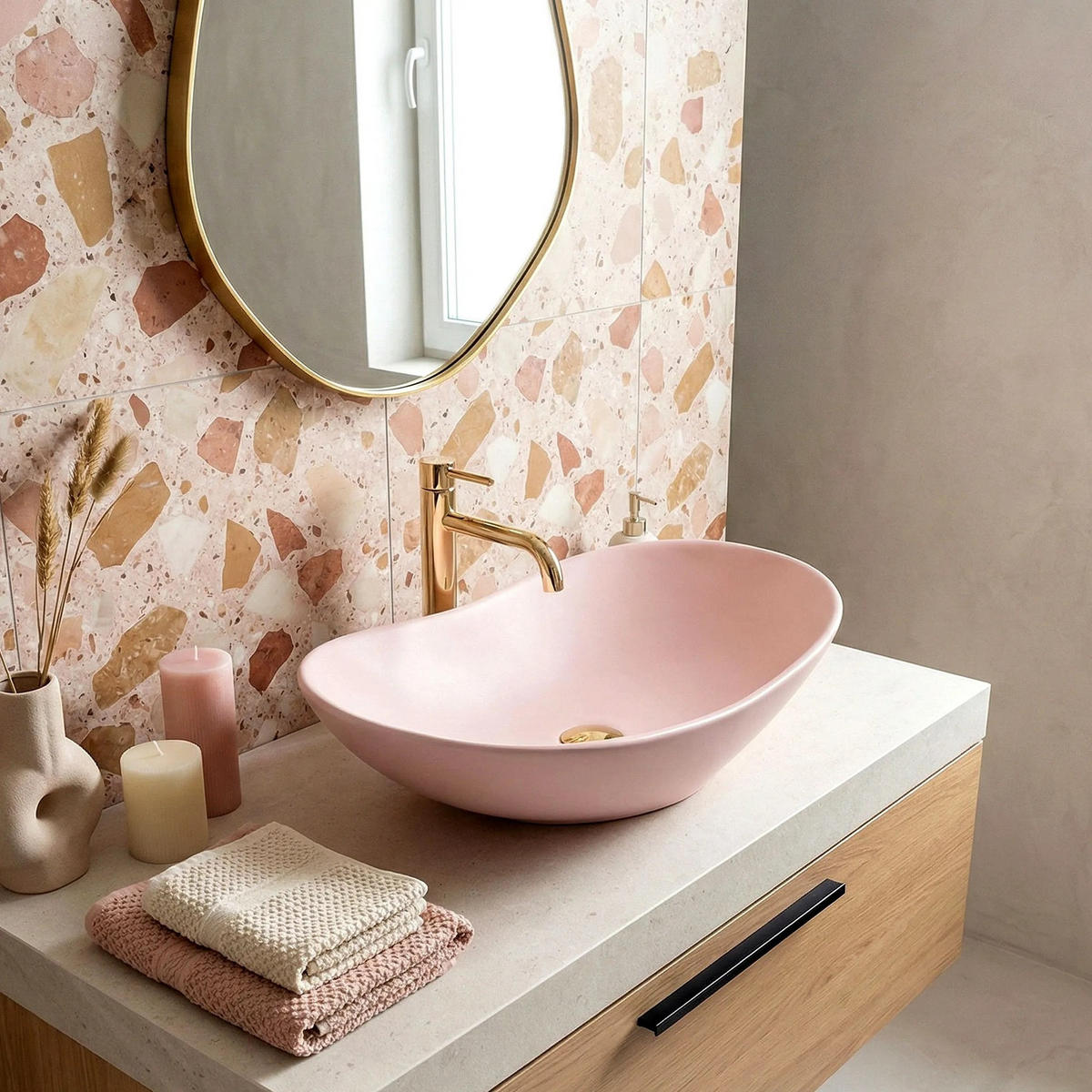 AUFSATZWASCHBECKEN Rea Royal Powder Pink Matt - Pink, Keramik (35.5/15.5/61.5cm) - REA
