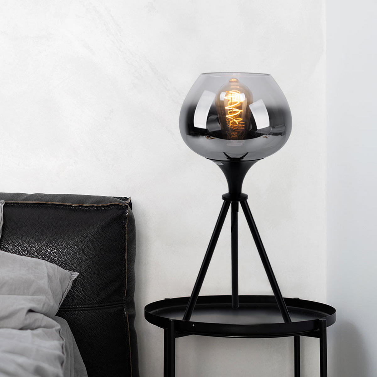 TISCHLEUCHTE Metall Glas Schwarz rauch MAXY 2er Set - Schwarz, Glas (24/24/45cm) - Globo Lighting