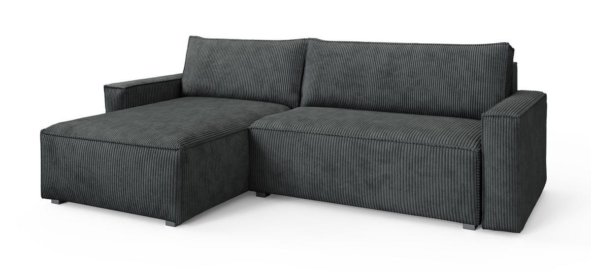 ECKSOFA BESMIR Graphitfarben Kordstoff mit Schlaffunktion - Graphitfarben, Holz (275/148cm) - MASSENO