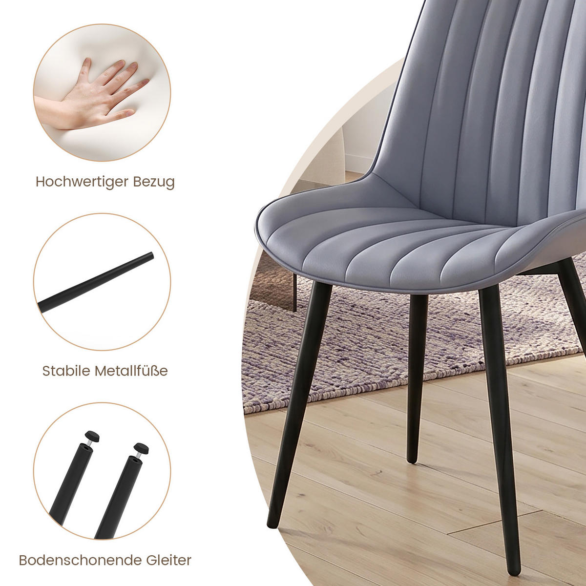 STUHL-SET 4 Stück Kunstleder-YZ1 - Dunkelgrau, Textil/Metall (62.5/88/53cm) - HOMAVO