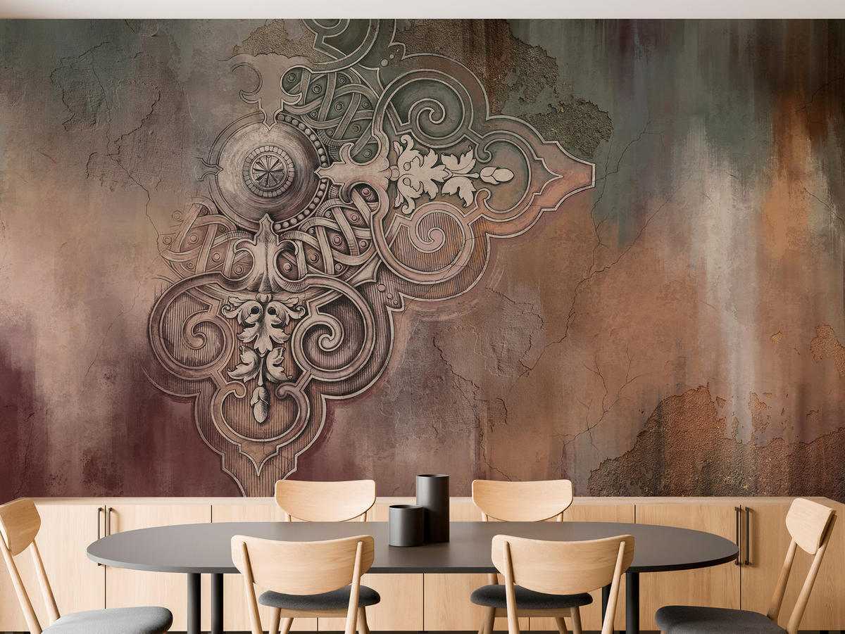 FOTOTAPETE für Esszimmer Retro Ornament Beton Wand Abstraktion 100x70 - Braun, Papier (100/70cm) - Muralo