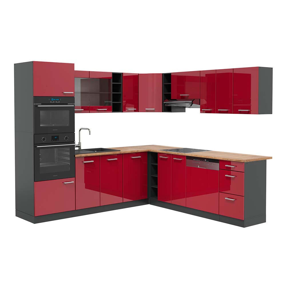 ECKKÜCHE R-Line Bordeaux Hochglanz/Anthrazit 237 x 247 cm, AP Eiche - Bordeaux/Anthrazit, Holzwerkstoff (247/81.6/60cm) - Vicco