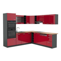 ECKKÜCHE R-Line Rot Hochglanz/Anthrazit 247 x 60 cm , AP Eiche - Anthrazit/Rot, Holzwerkstoff (247/81.6/60cm) - Vicco