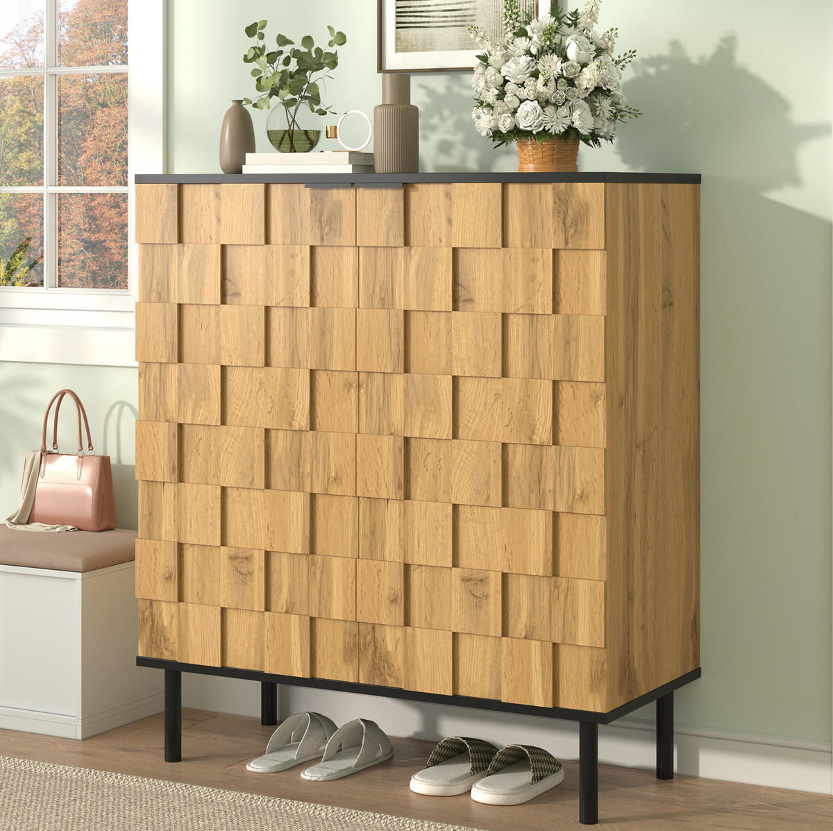 SCHUHSCHRANK 80/91,5/35 cm Natur aus Spanplatte mit höhenverstellbaren Fächern - Naturfarben, Holzwerkstoff (80/91/35cm) - OKMYHOME