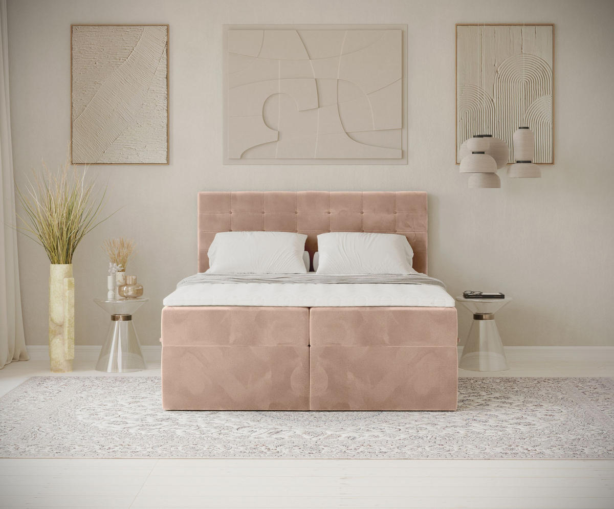 BOXBETT Sansa Korallenfarbe 120/200 cm mit Taschenmatratze und Topper - Koralle/Schwarz, Holz/Holzwerkstoff (120/200cm) - Maison de Reve
