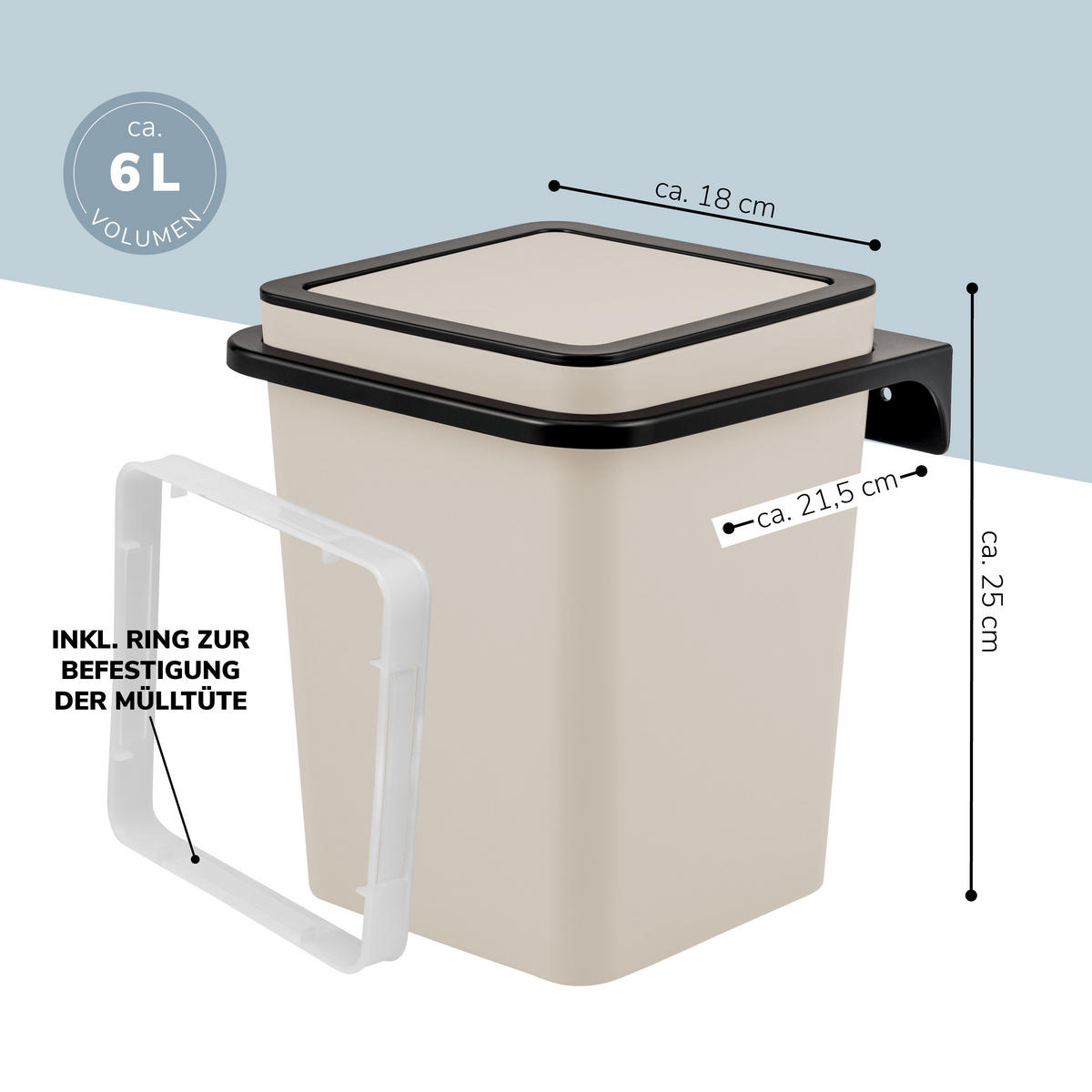 KOSMETIKEIMER SAVONA 6 Liter, beige - Beige, Kunststoff (20.5/25/21.5cm) - bremermann