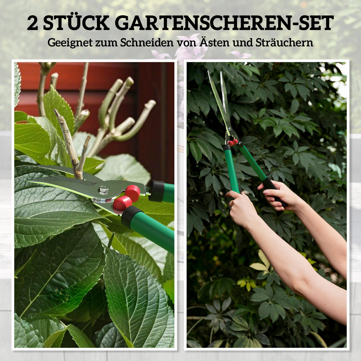 GARTENSCHEREN-SET 2-teilig aus Metall & Kunststoff Grün - Grün, Metall (17/4.5/51cm) - Outsunny